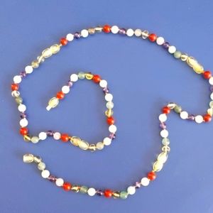 Multi Natural Real Amber and Gemstone Long Necklace.